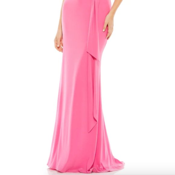 MAC DUGGAL 26581 STRETCH JERSEY ONE SHOULDER BELTED TRUMPET CANDY PINK GOWN sz 4 - Picture 6 of 8